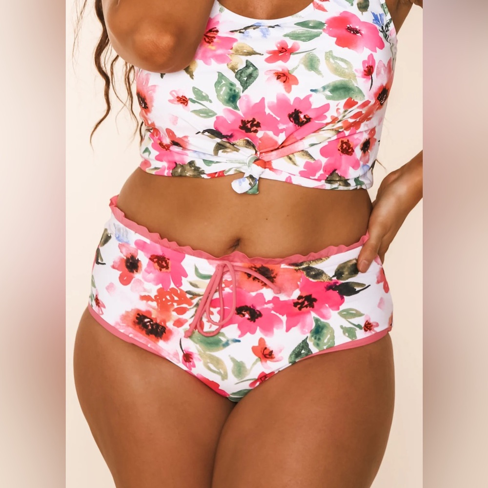 NWT Coral Reef Swim Reversible Watermelon Floral Bottoms - Lush Bikini with Bow